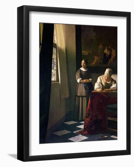 Lady Writing a Letter with Her Maid-Johannes Vermeer-Framed Giclee Print