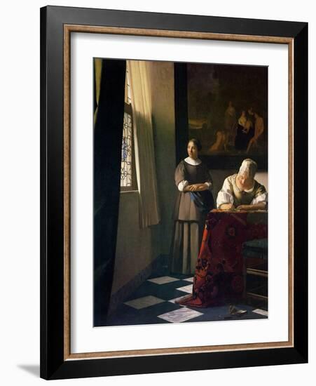 Lady Writing a Letter with Her Maid-Johannes Vermeer-Framed Giclee Print