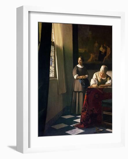 Lady Writing a Letter with Her Maid-Johannes Vermeer-Framed Giclee Print