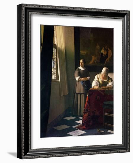 Lady Writing a Letter with Her Maid-Johannes Vermeer-Framed Giclee Print