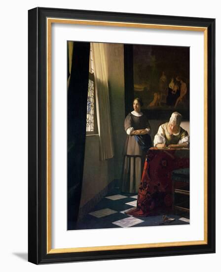 Lady Writing a Letter with Her Maid-Johannes Vermeer-Framed Giclee Print