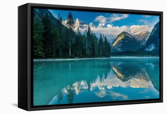 Lago di Landro at dawn, Dolomite Mountains, Italy-David Noton-Framed Premier Image Canvas