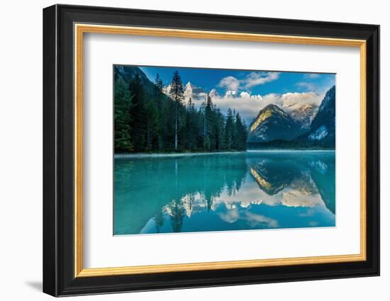 Lago di Landro at dawn, Dolomite Mountains, Italy-David Noton-Framed Photographic Print