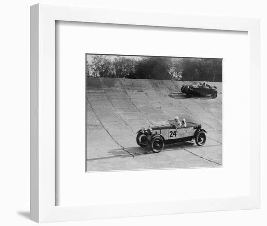 Lagonda and Alfa Romeo on the banking at the JCC Double Twelve Race, Brooklands, Surrey, 1929-Bill Brunell-Framed Photographic Print