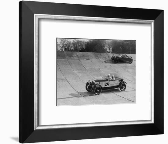 Lagonda and Alfa Romeo on the banking at the JCC Double Twelve Race, Brooklands, Surrey, 1929-Bill Brunell-Framed Photographic Print
