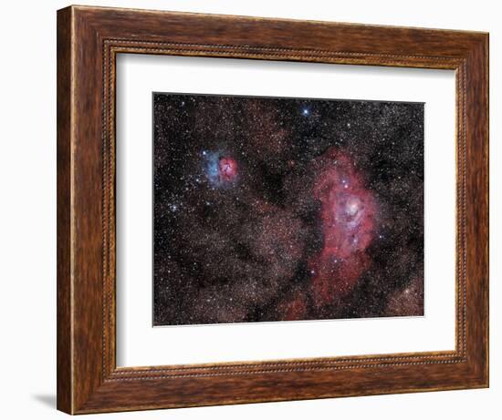 Lagoon Nebula and Trifid Nebula in Sagittarius-null-Framed Photographic Print