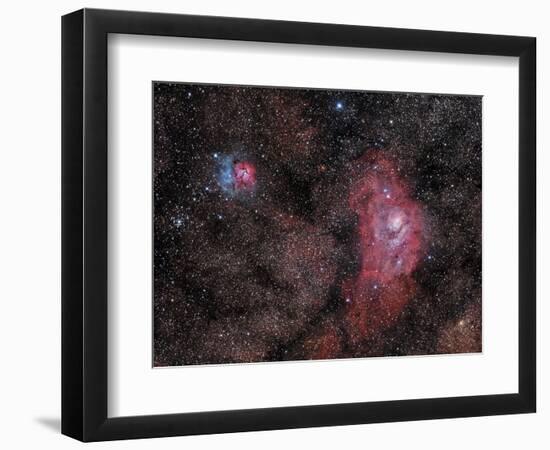 Lagoon Nebula and Trifid Nebula in Sagittarius-null-Framed Photographic Print