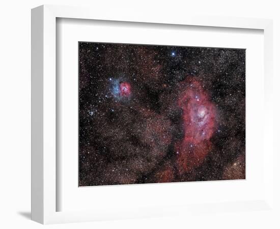 Lagoon Nebula and Trifid Nebula in Sagittarius-null-Framed Photographic Print