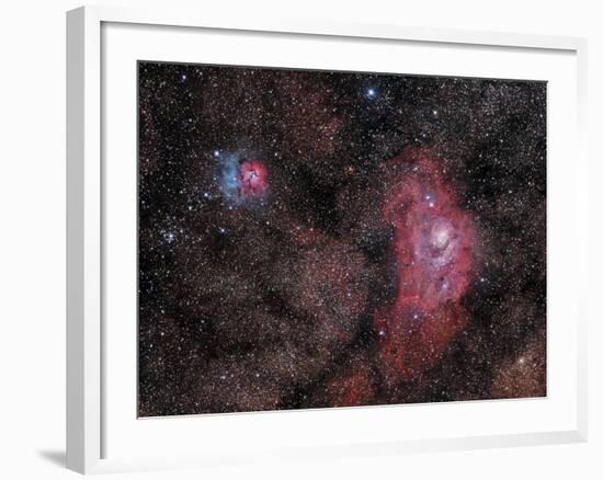 Lagoon Nebula and Trifid Nebula in Sagittarius-null-Framed Photographic Print