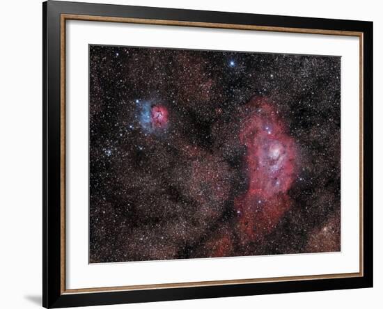 Lagoon Nebula and Trifid Nebula in Sagittarius-null-Framed Photographic Print