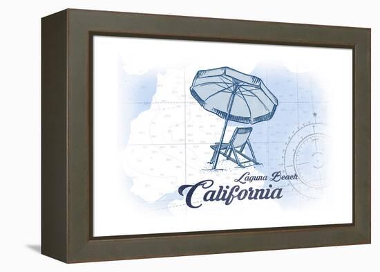Laguna Beach, California - Beach Chair and Umbrella - Blue - Coastal Icon-Lantern Press-Framed Stretched Canvas