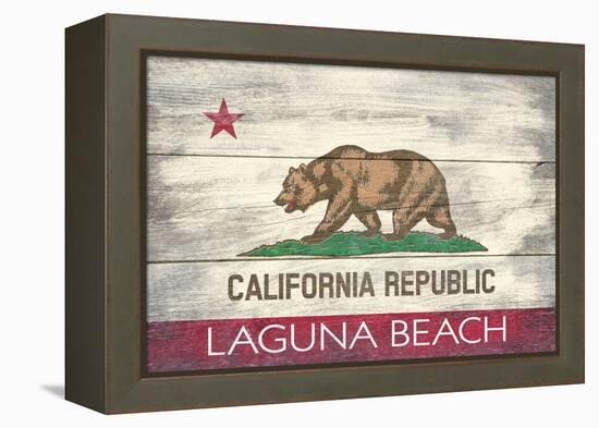 Laguna Beach, California - California State Flag - Barnwood Painting-Lantern Press-Framed Stretched Canvas