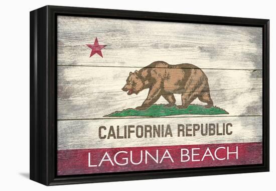 Laguna Beach, California - California State Flag - Barnwood Painting-Lantern Press-Framed Stretched Canvas