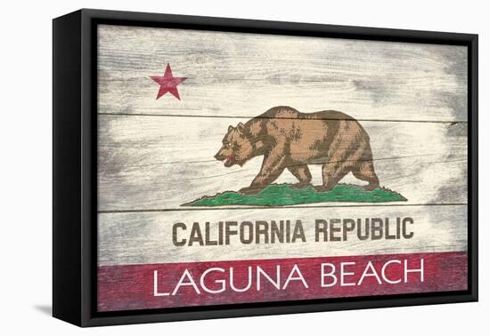 Laguna Beach, California - California State Flag - Barnwood Painting-Lantern Press-Framed Stretched Canvas