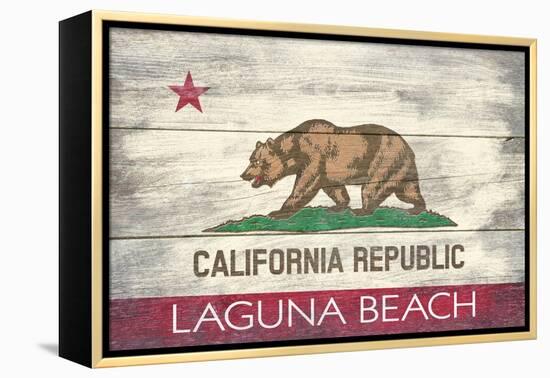 Laguna Beach, California - California State Flag - Barnwood Painting-Lantern Press-Framed Stretched Canvas