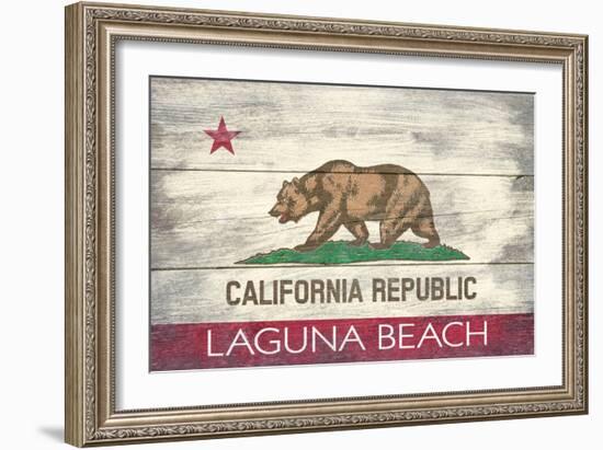 Laguna Beach, California - California State Flag - Barnwood Painting-Lantern Press-Framed Art Print