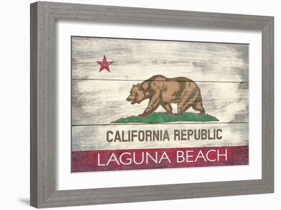 Laguna Beach, California - California State Flag - Barnwood Painting-Lantern Press-Framed Art Print