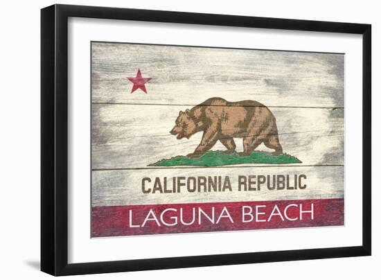 Laguna Beach, California - California State Flag - Barnwood Painting-Lantern Press-Framed Art Print