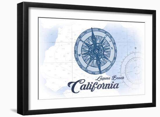 Laguna Beach, California - Compass - Blue - Coastal Icon-Lantern Press-Framed Art Print