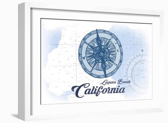 Laguna Beach, California - Compass - Blue - Coastal Icon-Lantern Press-Framed Art Print