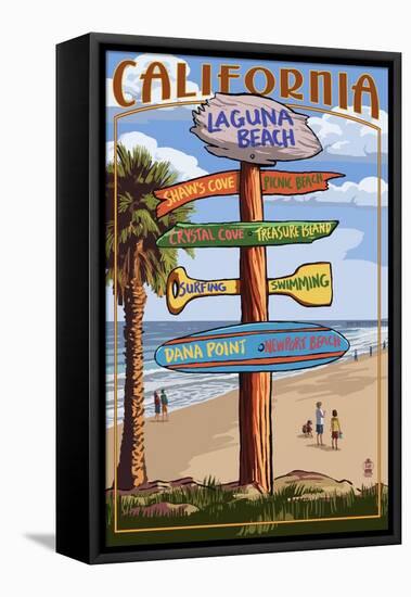 Laguna Beach, California - Destination Sign-Lantern Press-Framed Stretched Canvas