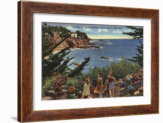 Laguna Beach, California - Girls Enjoying a Vista of Laguna Shores-Lantern Press-Framed Art Print