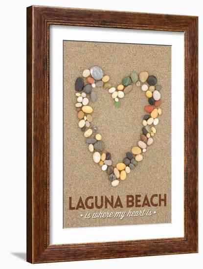 Laguna Beach, California Is Where My Heart Is - Stone Heart on Sand-Lantern Press-Framed Art Print