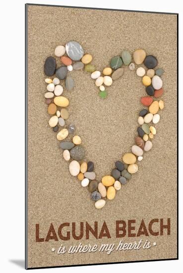 Laguna Beach, California Is Where My Heart Is - Stone Heart on Sand-Lantern Press-Mounted Art Print