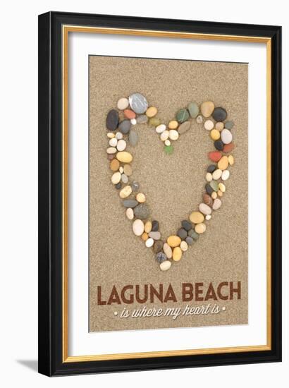 Laguna Beach, California Is Where My Heart Is - Stone Heart on Sand-Lantern Press-Framed Art Print