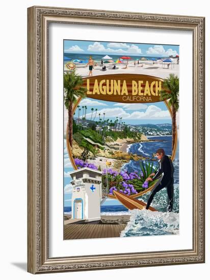 Laguna Beach, California - Montage Scenes-Lantern Press-Framed Art Print