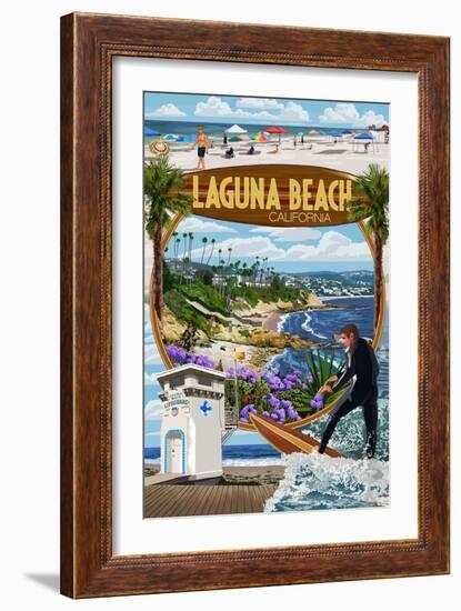 Laguna Beach, California - Montage Scenes-Lantern Press-Framed Art Print