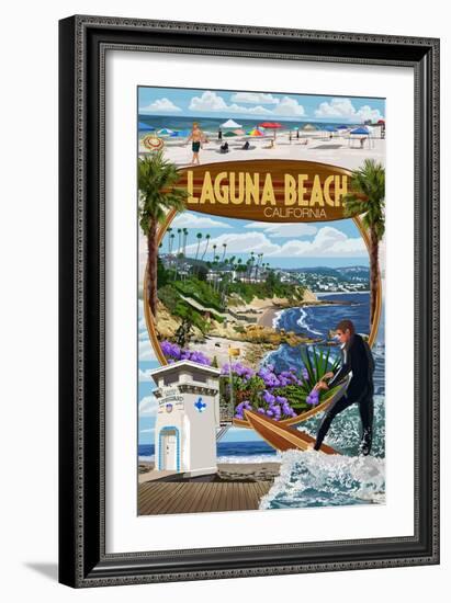 Laguna Beach, California - Montage Scenes-Lantern Press-Framed Art Print