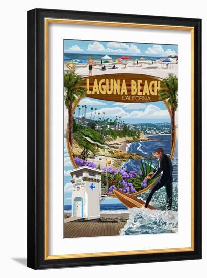 Laguna Beach, California - Montage Scenes-Lantern Press-Framed Art Print