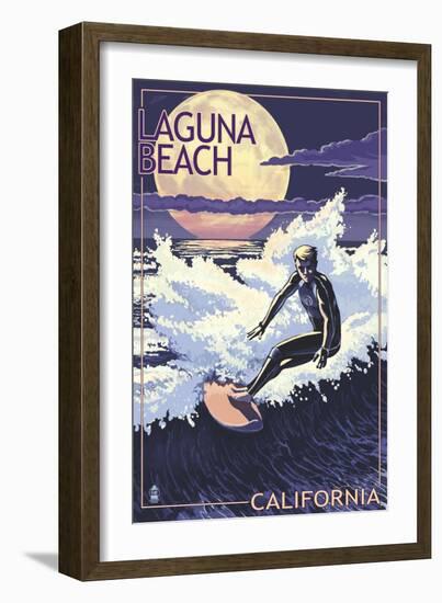 Laguna Beach, California - Night Surfer-Lantern Press-Framed Art Print