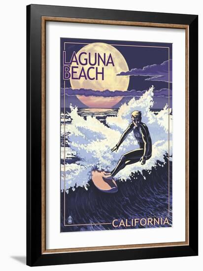 Laguna Beach, California - Night Surfer-Lantern Press-Framed Art Print