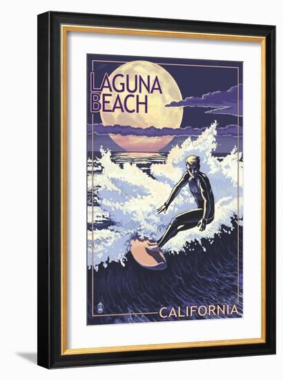 Laguna Beach, California - Night Surfer-Lantern Press-Framed Art Print