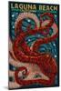 Laguna Beach, California - Octopus Mosaic-Lantern Press-Mounted Art Print