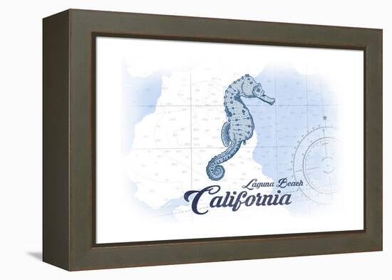 Laguna Beach, California - Seahorse - Blue - Coastal Icon-Lantern Press-Framed Stretched Canvas