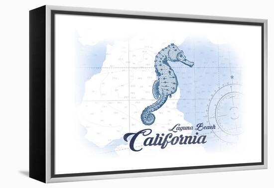 Laguna Beach, California - Seahorse - Blue - Coastal Icon-Lantern Press-Framed Stretched Canvas