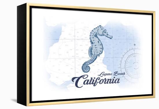 Laguna Beach, California - Seahorse - Blue - Coastal Icon-Lantern Press-Framed Stretched Canvas