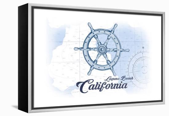 Laguna Beach, California - Ship Wheel - Blue - Coastal Icon-Lantern Press-Framed Stretched Canvas