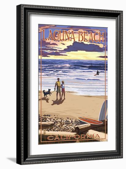 Laguna Beach, California - Sunset Beach Scene-Lantern Press-Framed Art Print