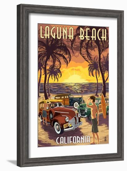 Laguna Beach, California - Woodies and Sunset-Lantern Press-Framed Art Print