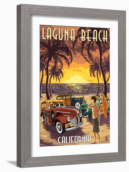 Laguna Beach, California - Woodies and Sunset-Lantern Press-Framed Art Print