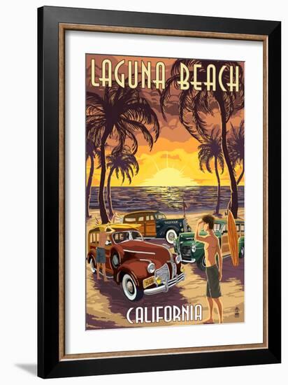 Laguna Beach, California - Woodies and Sunset-Lantern Press-Framed Art Print