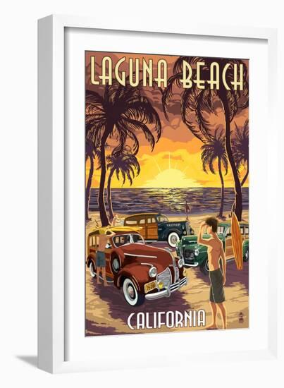 Laguna Beach, California - Woodies and Sunset-Lantern Press-Framed Art Print