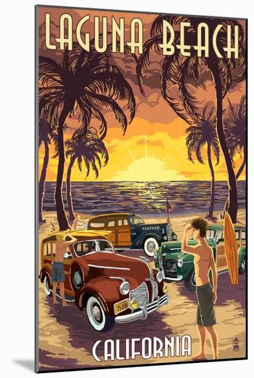 Laguna Beach, California - Woodies and Sunset-Lantern Press-Mounted Art Print
