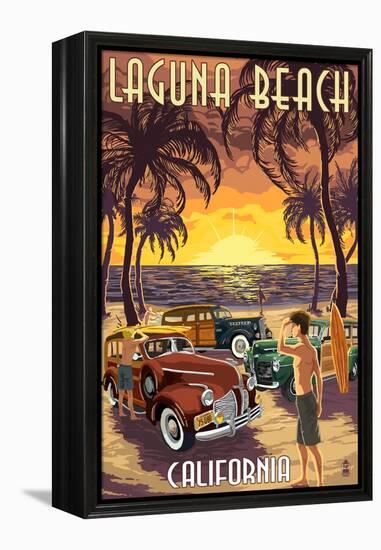 Laguna Beach, California - Woodies and Sunset-Lantern Press-Framed Stretched Canvas