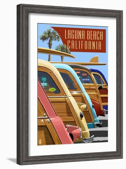 Laguna Beach, California - Woodies Lined Up-Lantern Press-Framed Art Print