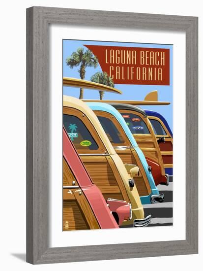 Laguna Beach, California - Woodies Lined Up-Lantern Press-Framed Art Print